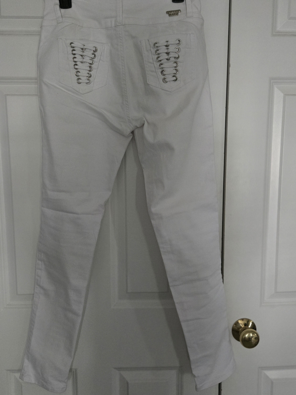 Tush Push White Skinny Jeans with Back Lace-Up Eyelets